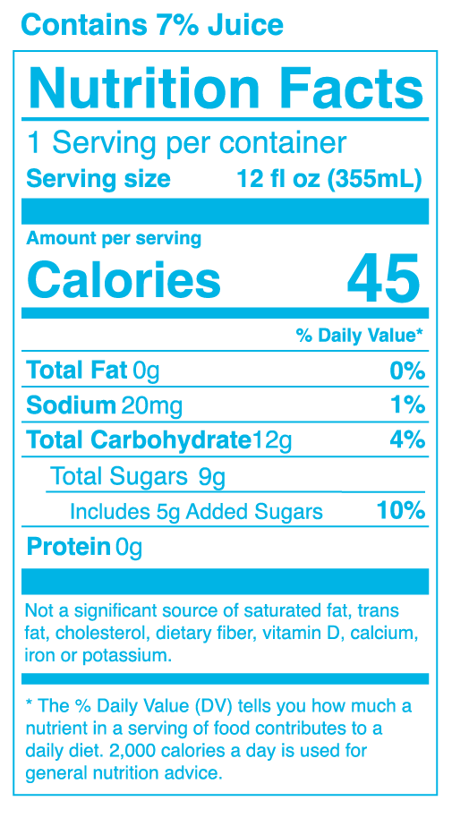 Nutrition label; values are listed in the table above