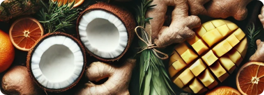 Beautiful table with tropical decor, showing glasses and Soirée's cans in an elgant and fabulous way.