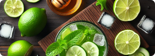 Beautiful table with tropical decor, showing glasses and Soirée's cans in an elgant and fabulous way.