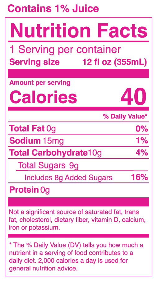 Nutrition label; values are listed in the table above